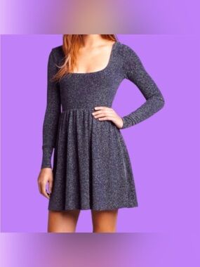 Free People Sparkle Long Sleeve Mini Dress - Navy